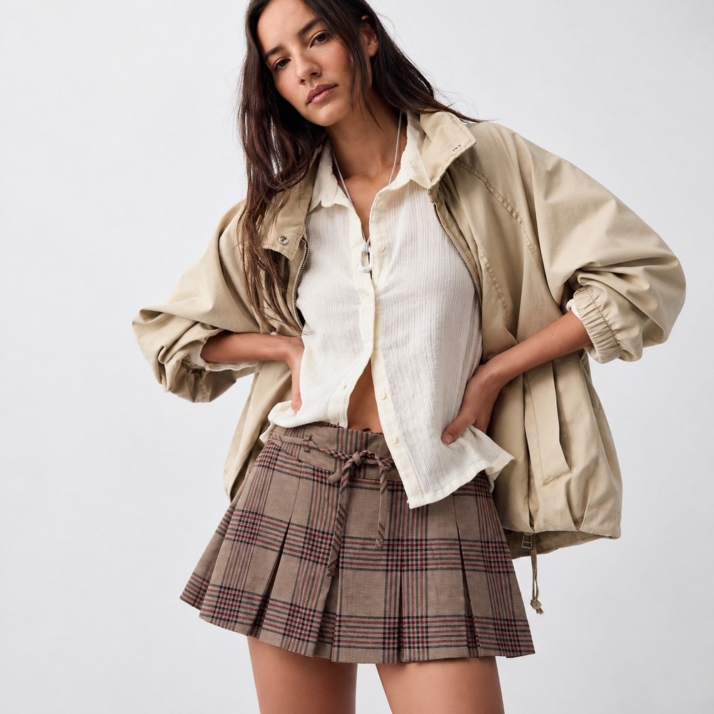 Hollister Plaid Pleated Skort Skirt Womens Size M Brown Y2K Preppy Academia NWT